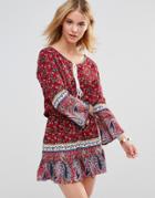 Style London Dress With Tiered Hem - Red