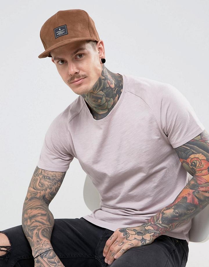 Asos Snapback Cap In Brown Faux Suede - Brown