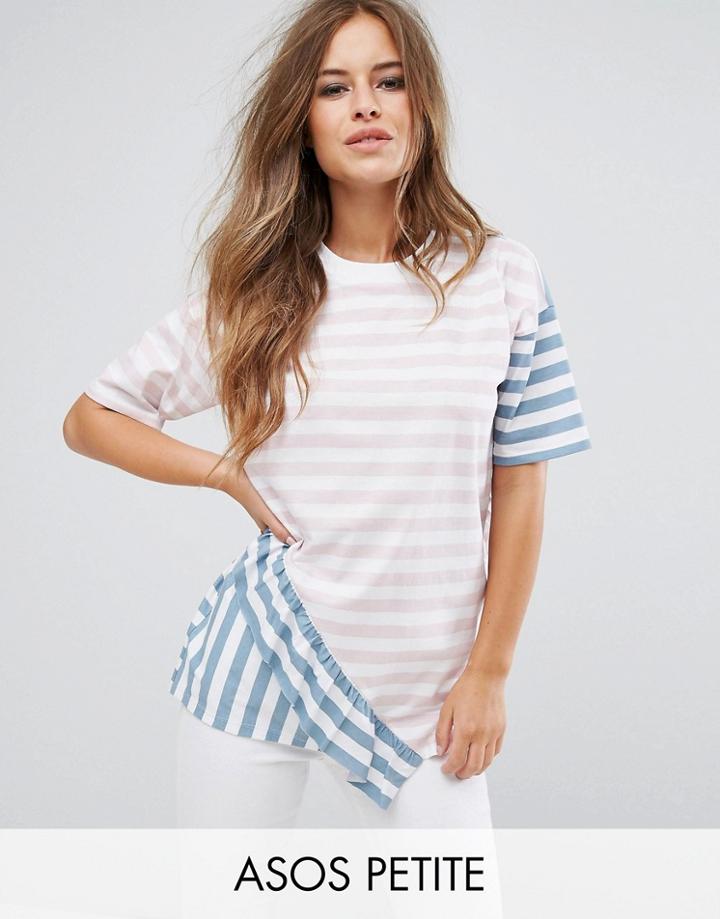 Asos Petite T-shirt With Cut About Stripe And Ruffles - Multi