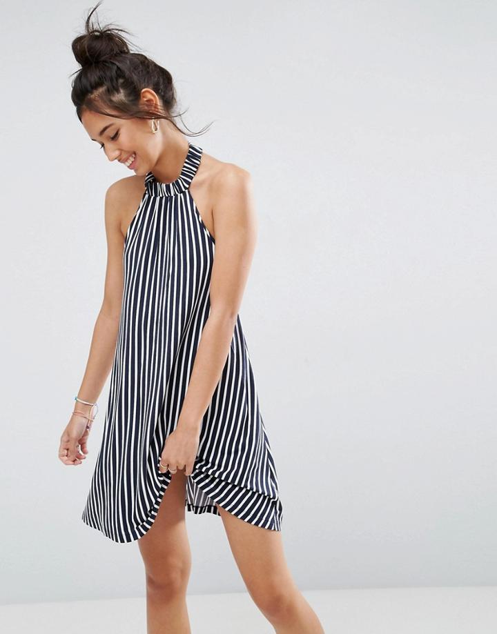 Asos Halter Swing Sundress In Stripe - Multi