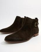 River Island Suede Chelsea Boots With Buckle Detail In Chocolate Brown - Brown