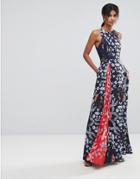 Ted Baker Contrast Floral Pleated Maxi Dress - Navy