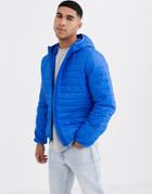 Asos Design Liner Puffer Jacket With Hood In Cobalt Blue