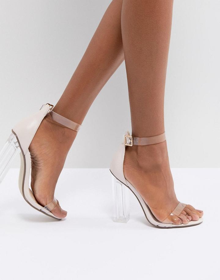Missguided Perspex Block Heeled Sandal - Beige