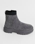 Asos Design Chelsea Boots In Gray Faux Suede With Chunky Sole - Gray