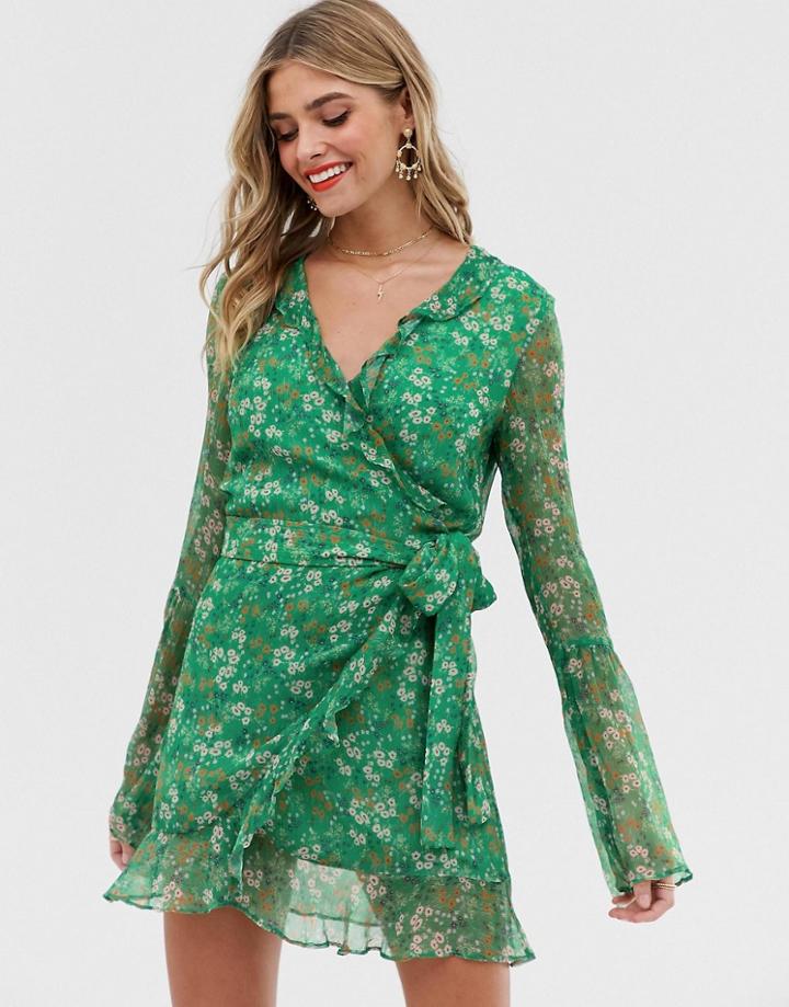 Stevie May Jade Long Sleeve Valentine Wrap Mini Dress-green