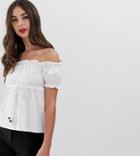 Fashion Union Tall Bardot Top With Tie Waist-white