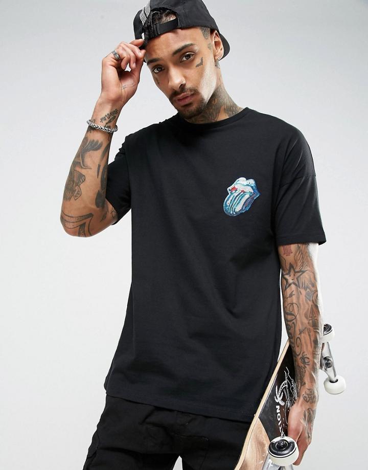 Asos Oversized Band T-shirt With Rolling Stones Sequins - Black
