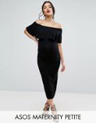 Asos Maternity Petite Midi Bardot Pencil Dress With Ruffle - Black
