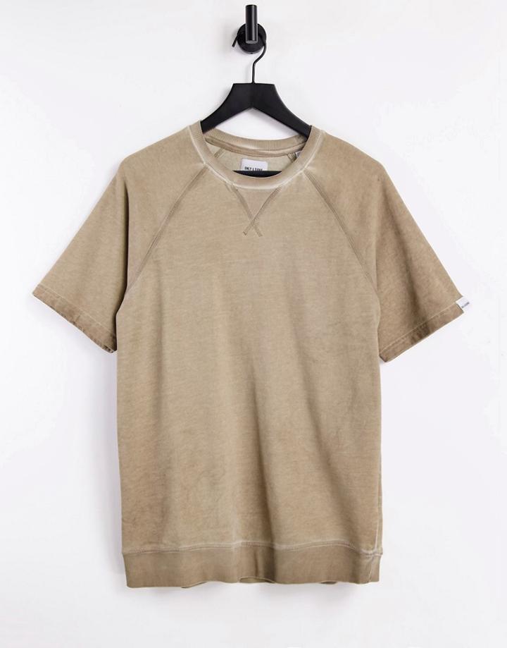 Only & Sons Organic Cotton Regular Short Sleeved Washed Sweat In Tan - Part Of A Set-brown