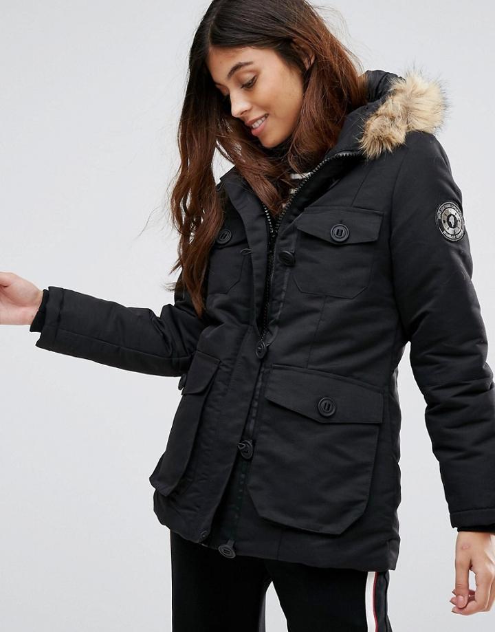 Brave Soul Riverdale Heavy Parka With Rubberised Trims - Black