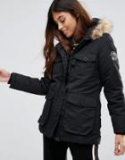 Brave Soul Riverdale Heavy Parka With Rubberised Trims - Black