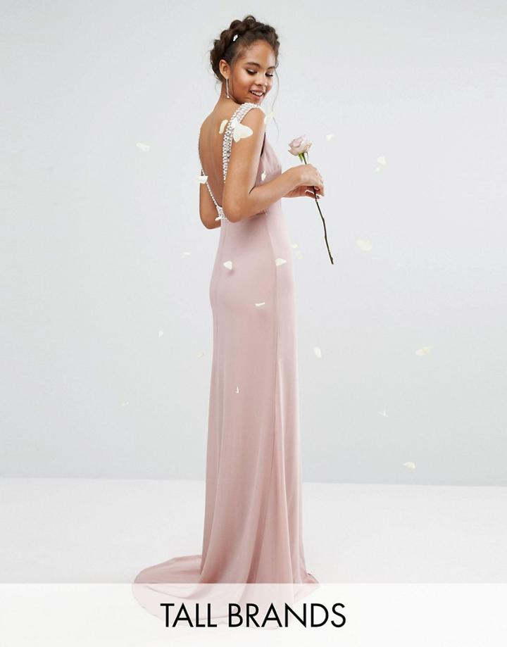 Tfnc Tall Wedding High Neck Maxi Dress With Embellished Low Back - Pink