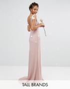 Tfnc Tall Wedding High Neck Maxi Dress With Embellished Low Back - Pink