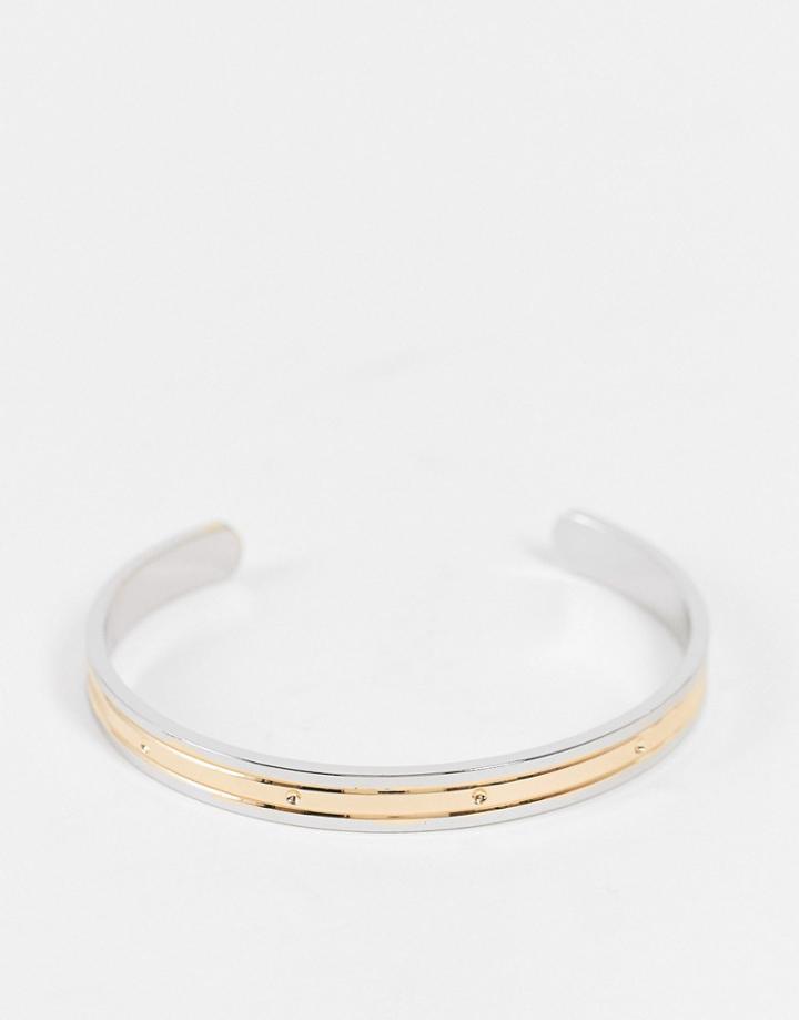 Asos Design Cuff Bracelet In Mixed Biplate Silver And Gold Tone-multi