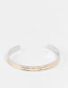 Asos Design Cuff Bracelet In Mixed Biplate Silver And Gold Tone-multi