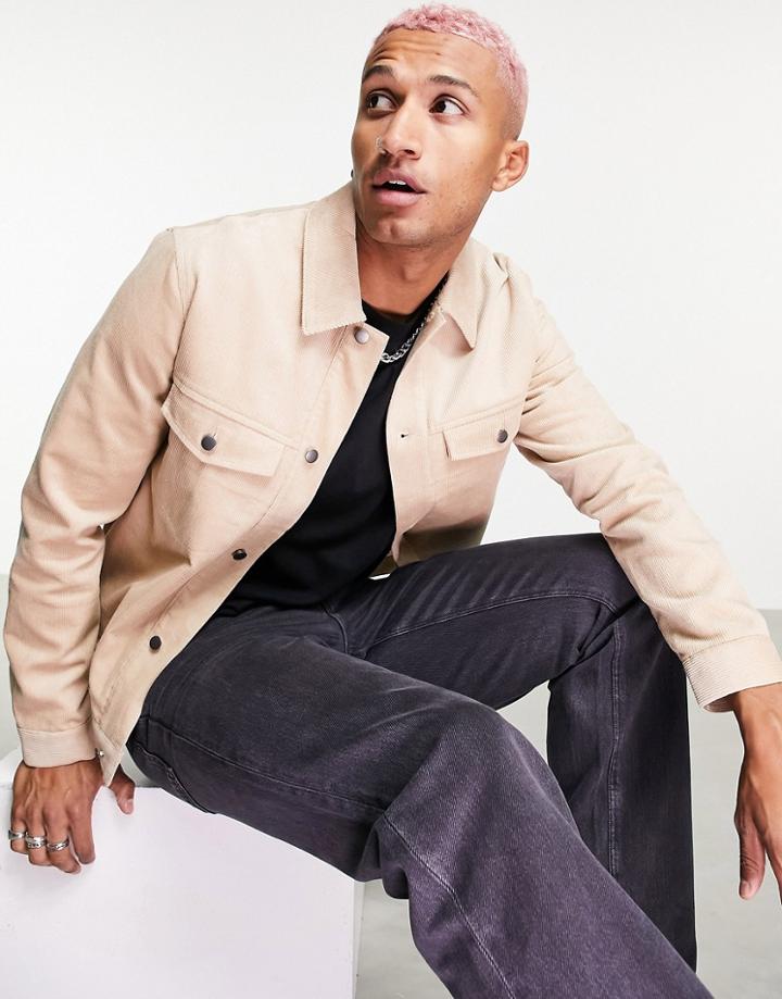 Topman Cord Western Jacket In Stone-neutral