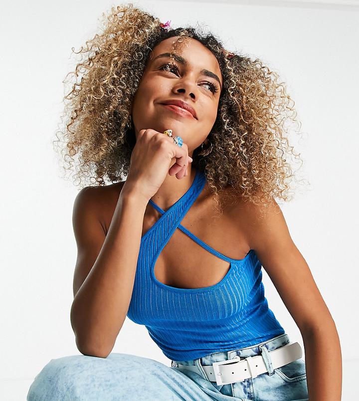 Collusion Sporty Knitted One Shoulder Top In Blue