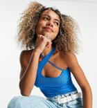Collusion Sporty Knitted One Shoulder Top In Blue