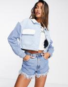 Only Color Block Cropped Denim Jacket In Multi