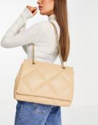 Asos Design Crossbody Bag With Shoulder Strap In Beige Diamond Quilt-neutral