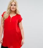 New Look Curve Red Zip Tunic Top - Red