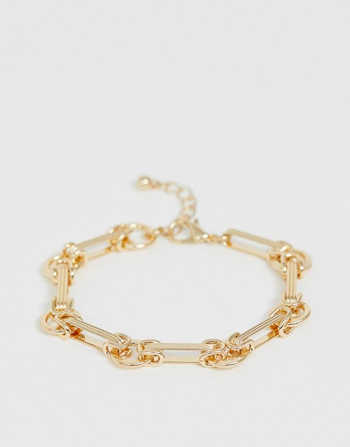 Asos Design Bracelet In Vintage Style Engraved Bar And Link Chain In Gold Tone - Gold