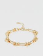 Asos Design Bracelet In Vintage Style Engraved Bar And Link Chain In Gold Tone - Gold