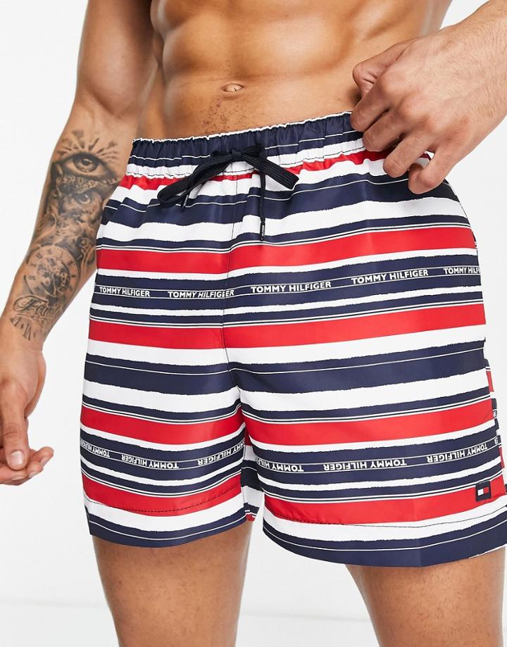 Tommy Hilfiger Swim Shorts In Red And Navy Stripe-multi