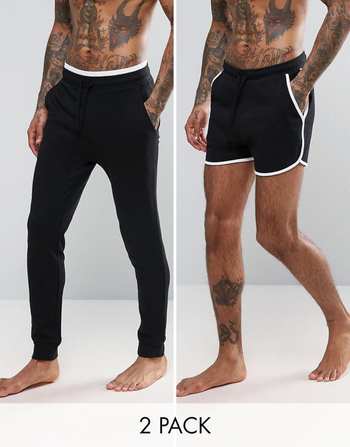 Asos Extreme Runner Short/double Waistband Skinny Jogger 2 Pack Black