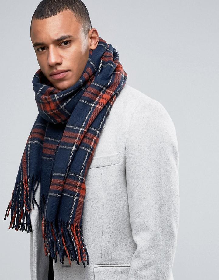 Jack & Jones Scarf In Woven Check - Navy