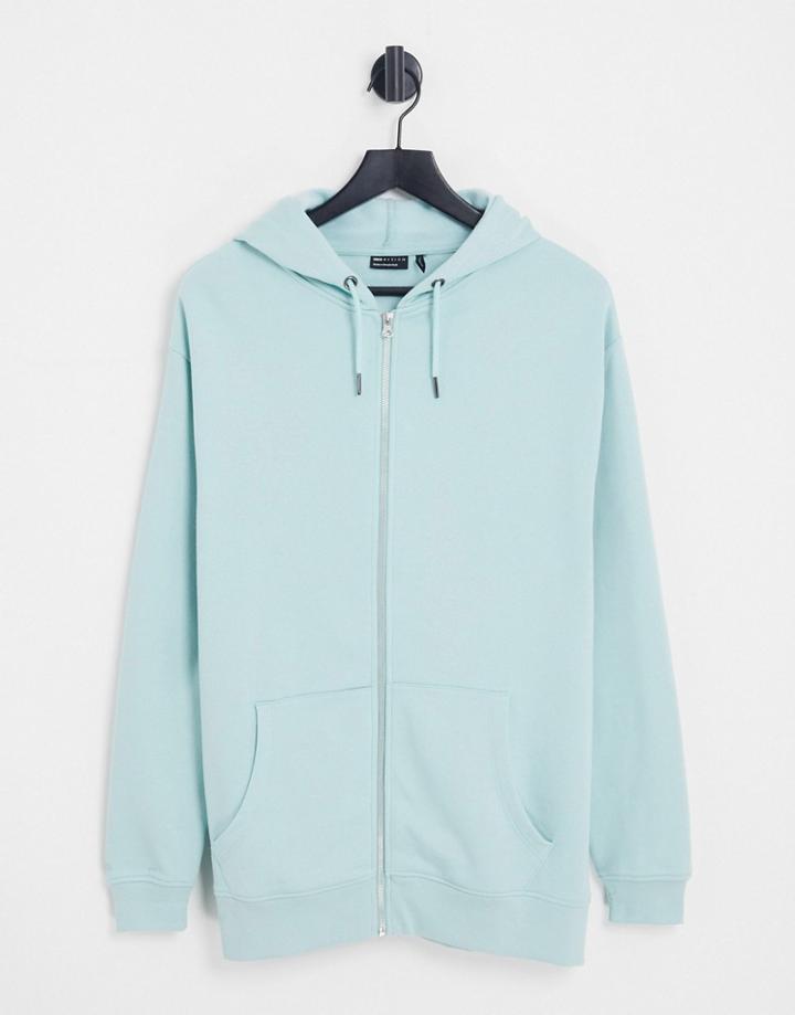 Asos Design Oversized Zip Through Hoodie In Blue
