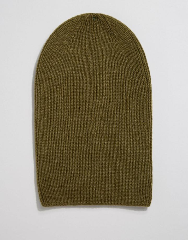Asos Slouchy Beanie In Khaki - Khaki