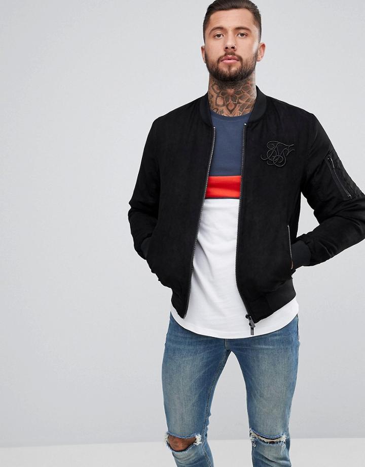 Siksilk Bomber Jacket In Black Suedette - Black