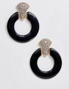 Asos Design Earrings With Resin Ring And Stoneset Post - Black