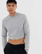 Asos Design Muscle Fit Long Sleeve Cropped T-shirt With Turtleneck In Gray Marl - Gray