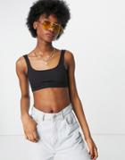 Monki Fatima Ribbed Crop Tank Top In Black