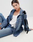 Qed London Denim Jacket With Lacing Detail - Blue