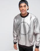 Asos Oversized Sweatshirt In Silver With Print - Silver
