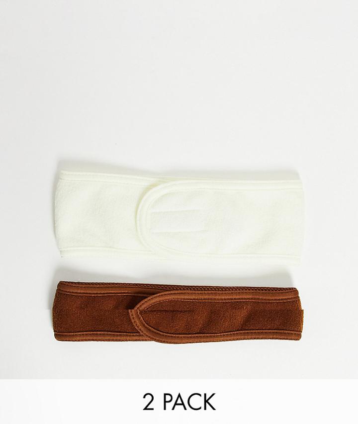 Asos Design Pack Of 2 Towelling Make Up Headbands In Neutral Tones-multi