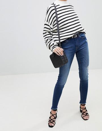 Pieces Five Salsa High Waisted Distressed Skinny Jeans - Blue