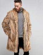 Asos Heavyweight Faux Fur Overcoat - Brown