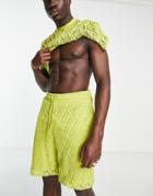 Asos Design Relaxed Shorts In Lime Green Lace - Part Of A Set