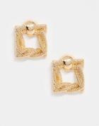 Asos Design Earrings With Texture Square Drop In Gold Tone
