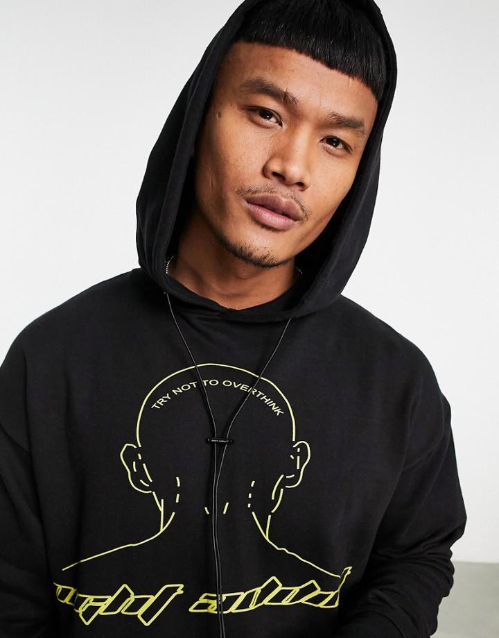 Night Addict Front Print Hoodie In Black