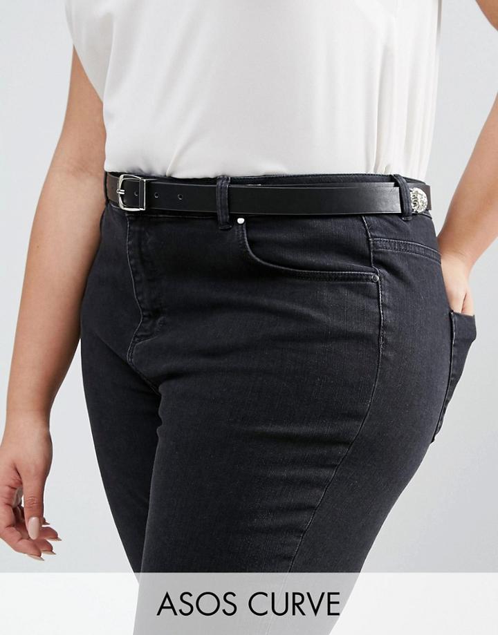 Asos Curve Lion Tipped End Boyfriend Waist And Hip Belt - Black