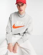 Nike Trend Fleece Mock Neck Retro Logo Sweatshirt In Gray Heather