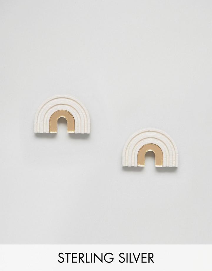 Wolf & Moon Arch Stud Earrings - Gold