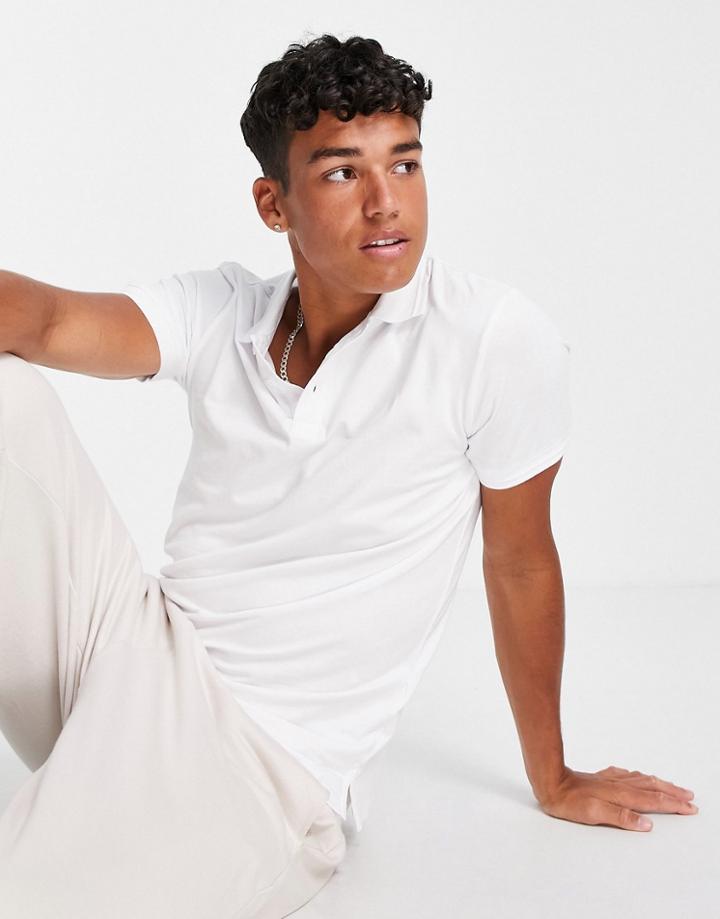 Jack & Jones Premium Polo With Chest Shield Logo In White