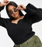 Only Curve Cotton Shirred Blouse With Ruched Long Sleeves In Black - Black